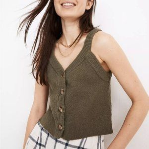 Madewell Wakefield Button-Front Sweater Tank Cotton Green Size XS